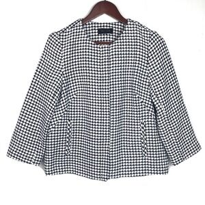 Talbots Black White Houndstooth Collarless Cropped Jacket Sz 4 100% Cotton